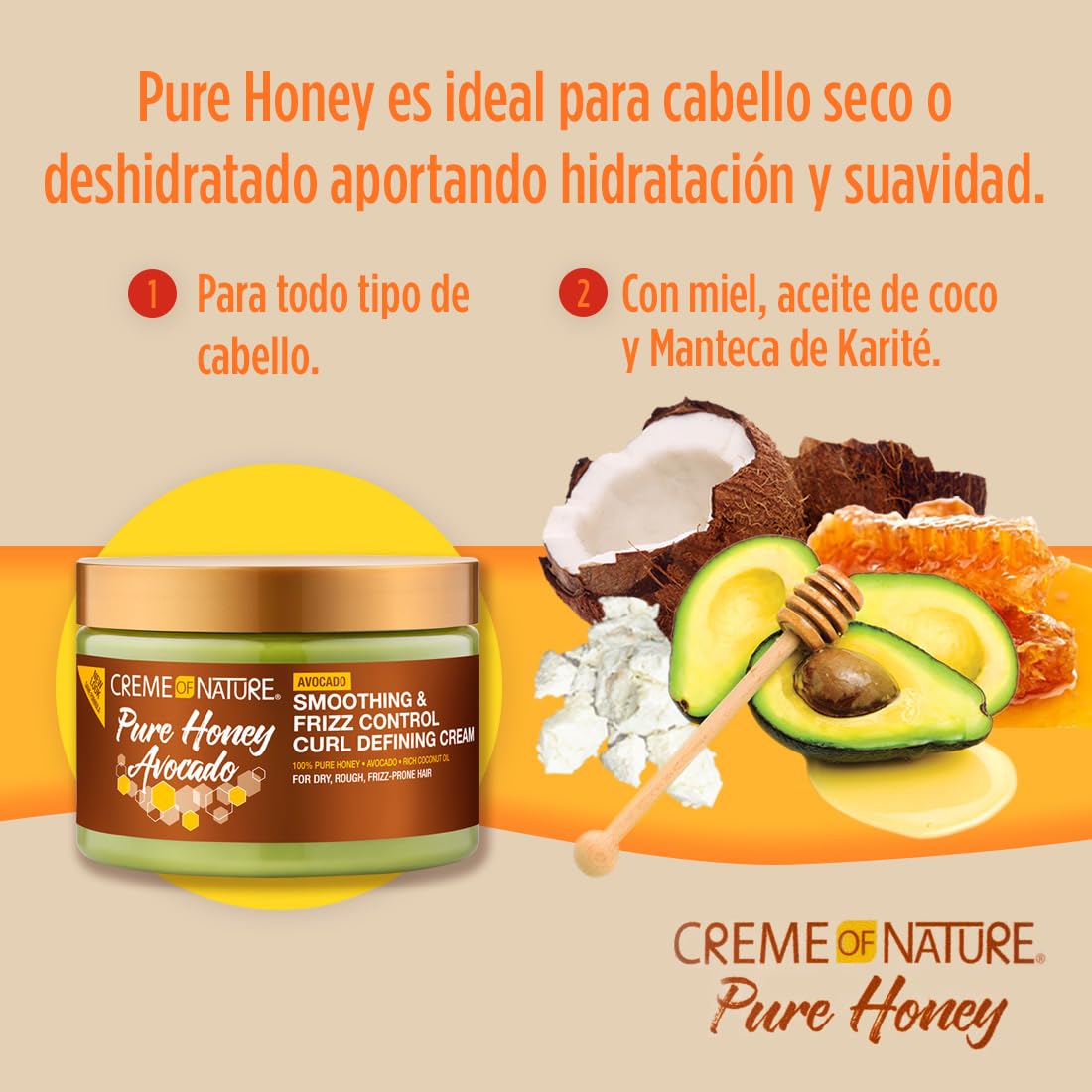 Creme of Nature Pure Honey Define Hair Food Smoothing & Frizz Control Curl Defining Cream, Defines & Softens Natural Curls, With Avocado Oil, Pure Honey & Coconut Oil, No Crunch Styling, 11.5 oz