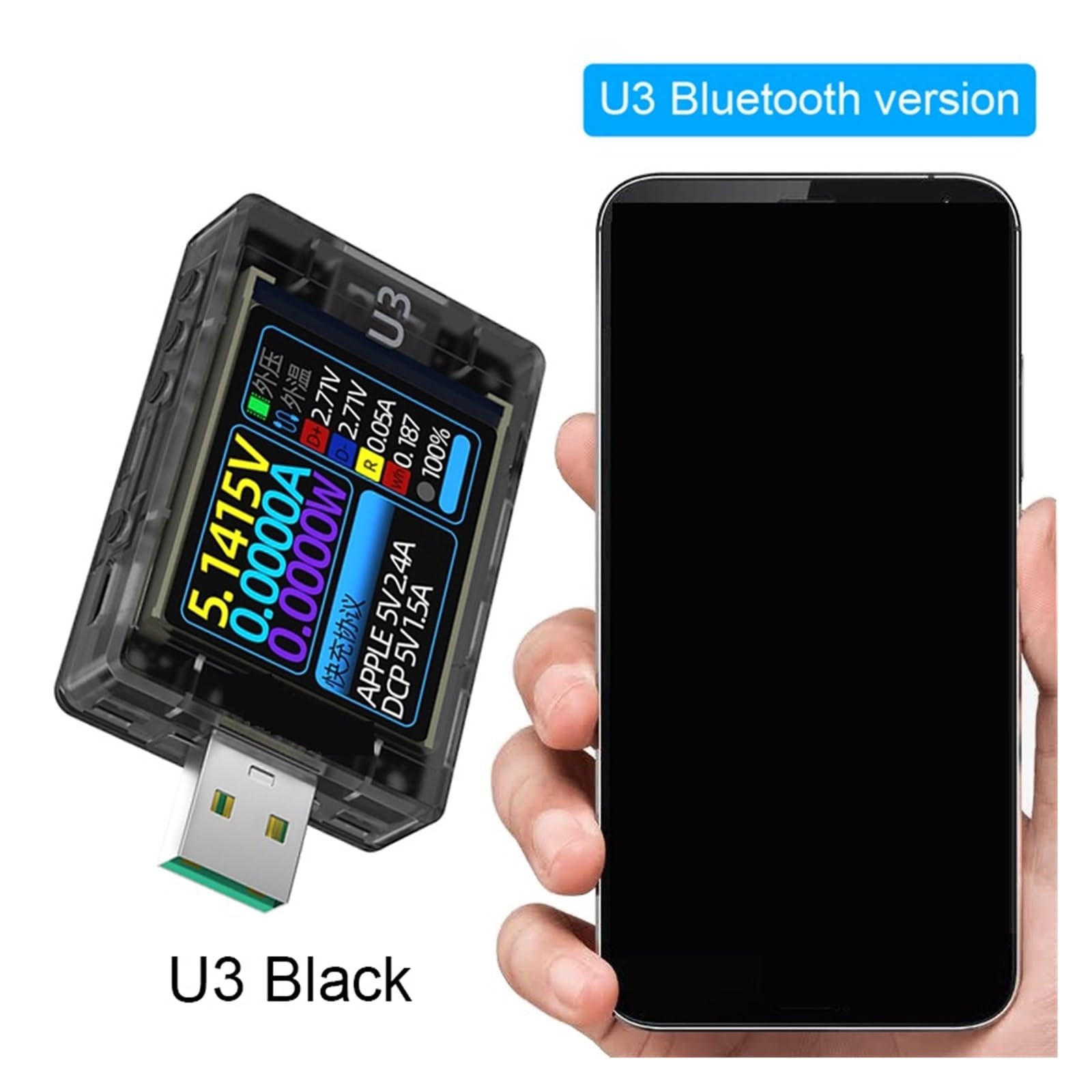Woltomierz, U3 Aplikacja Na Komputer USB Tester Miernik Napięcia Prądu QC5 PD3.0 2.0 PPS Protokół Szybkiego Ładowania Pojemność Monitor Wyzwalacza PD(Bluetooth Black)