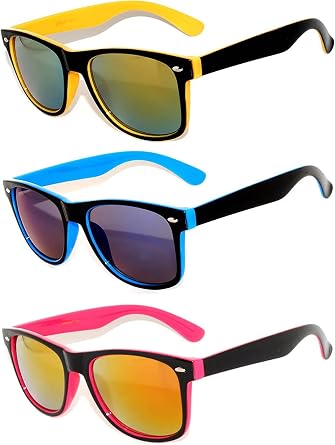 OWL Retro 80s 2 Tone Frame Vintage Sunglasses Full Mirror Lens 3 Pack