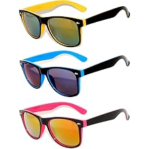 OWL Retro 80's 2 Tone Frame Vintage Sunglasses Full Mirror Lens 3 Pack