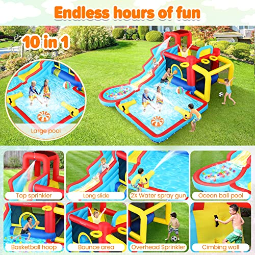WHUBEFY Bounce House,Inflatable Water Slide Bounce Castle with Blower for Kids 3-12,Outdoor/Indoor Bouncy House Water Park for Backyard with 2 Splash Slides,Climbing Wall,Ball Pit,Jumping Area - Thumbnail 3