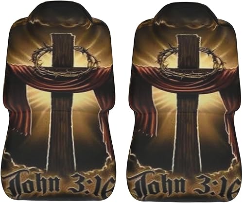 Miniatura 5 de Fundas de asiento delantero de automóvil con símbolo de cruz dorada religiosa, 2 piezas, funda protectora elástica universal para asiento de