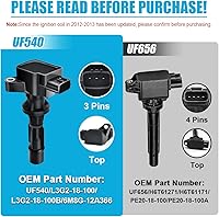 Vista 2 de MAS Juego de 4 bobinas de encendido compatibles con 2006-2015 Mzda 3 6 2.0L 2.3L 2.5L Reemplazo para C1683 UF540 L3G218100A 5C1740 3 pines