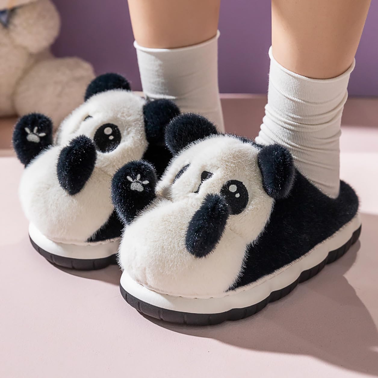 HANDKEI Women's bear slippers, animal slippers, home and indoor plush slippers - Image 4