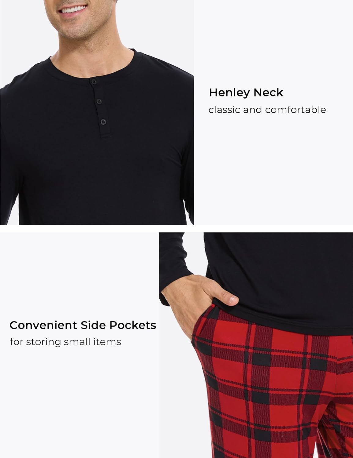 GYS Bamboo Viscose Men's Pajama Sets Long Sleeve Henley Neck Casual Sleep Set with Pockets