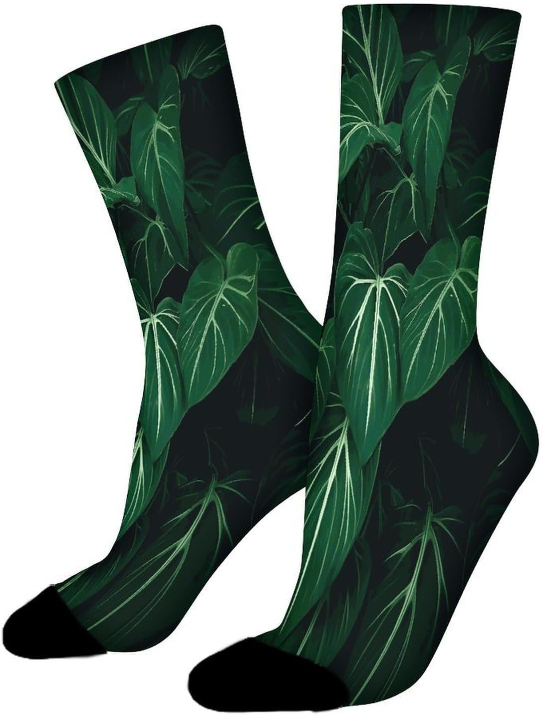 Green Long Leaves Crew Sock High Stocking Grippy Socks | Socks for Men & Women,Stockings-Long Thin Tube Sports, Breathable Soft Athletic for Nurses,Travel