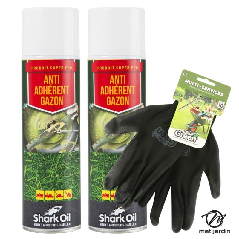 Matijardin - Anti adhérent herbe 400 ml Shark Oil par 2 + gants multi-services