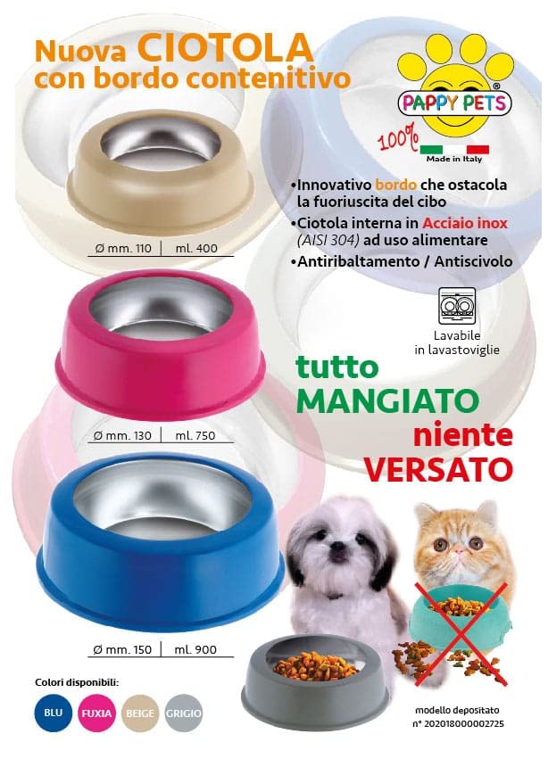 PAPPY PETS Futternapf für Hunde und Katzen für Trockenfutter und Snacks, innen aus lebensmittelechtem Edelstahl, rutschfeste Gummiunterseite, 3 Größen für Hunde und Katzen, klein, mittel und groß, Ø