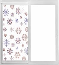 Red Purple Snowflake Christmas Window Privacy Film, Xmas Snowflake Static Cling UV Sun Blocking Tint Film Heat Control Windows Films for Bedroom Bathroom, Window Stickers 17.7"x39.3"