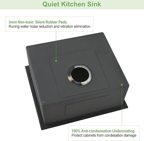 Miniatura 8 de Fregadero de bar de cocina de 20 pulgadas, cuenco individual pequeño de 20 x 17 pulgadas, calibre 16 para caravana, bar de vinos, lavandería, con