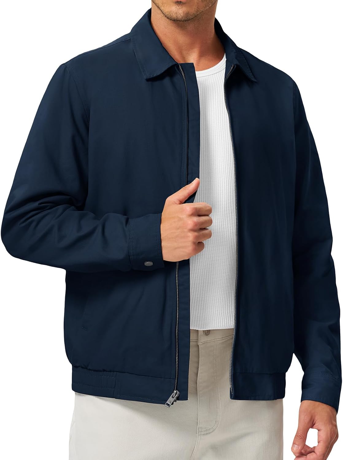 TBMPOY Men's Casual Cotton Jacket Lightweight Full Zip Canvas Lapel Jackets Business Work Windbreaker with 3 Pockets