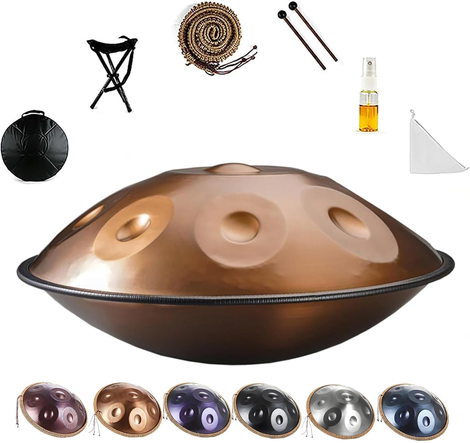 Handpan Drums for Adults Steel Handpan D Minor Kurd 22 Inches 9/10/12 Notes 440hz 432hz Harmonic Percussion Instrument for Sound Healing, Personal Meditation, Yoga(Gold,440HZ/12Note)