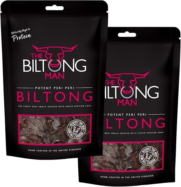 The Biltong Man | Peri-Peri Beef Biltong | Healthy High Protein Dried Chilli Beef Snack | Low Calorie, Gluten-free & Keto-friendly, | 1 Kilogram (2 x 500 Gram Packs)
