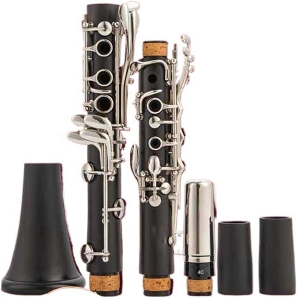 Clarinet B Flat Bakelite Ebony Black Wind Instrument Beginner Exam Performance(Upgraded Synthetic Wood)