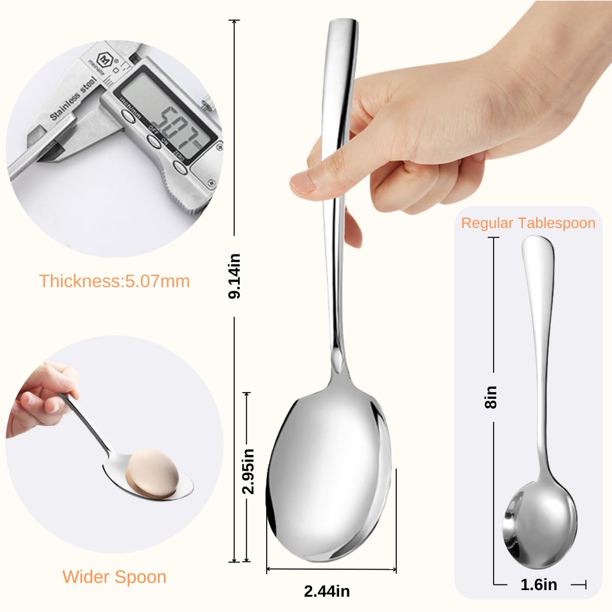 Juego de cucharas grandes de acero inoxidable de 9.14 pulgadas, 2 cucharas ranuradas para servir, 2 utensilios grandes para bufé, catering, apto para lavavajillas (juego de 4, plateado)