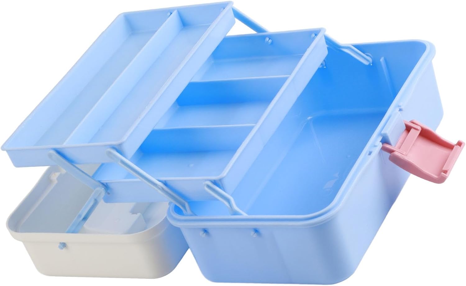 AYNEFY 3 Tier Art Supply Storage Box with Foldable Design for Organizing Pencils and Paints (551 Small Size White Blue)