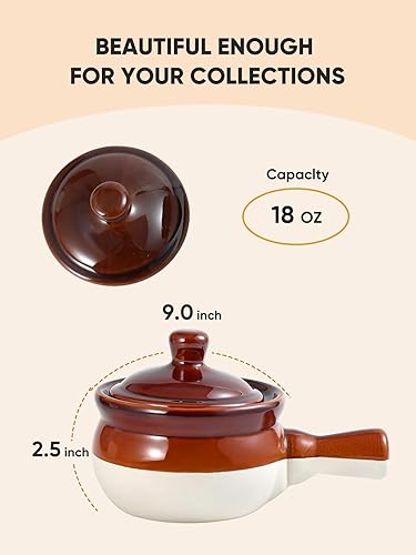 Miniatura 4 de Livver - Juego de 4 cuencos de cerámica, con capacidad para 18oz con asas y tapas, para sopa, guiso, chile