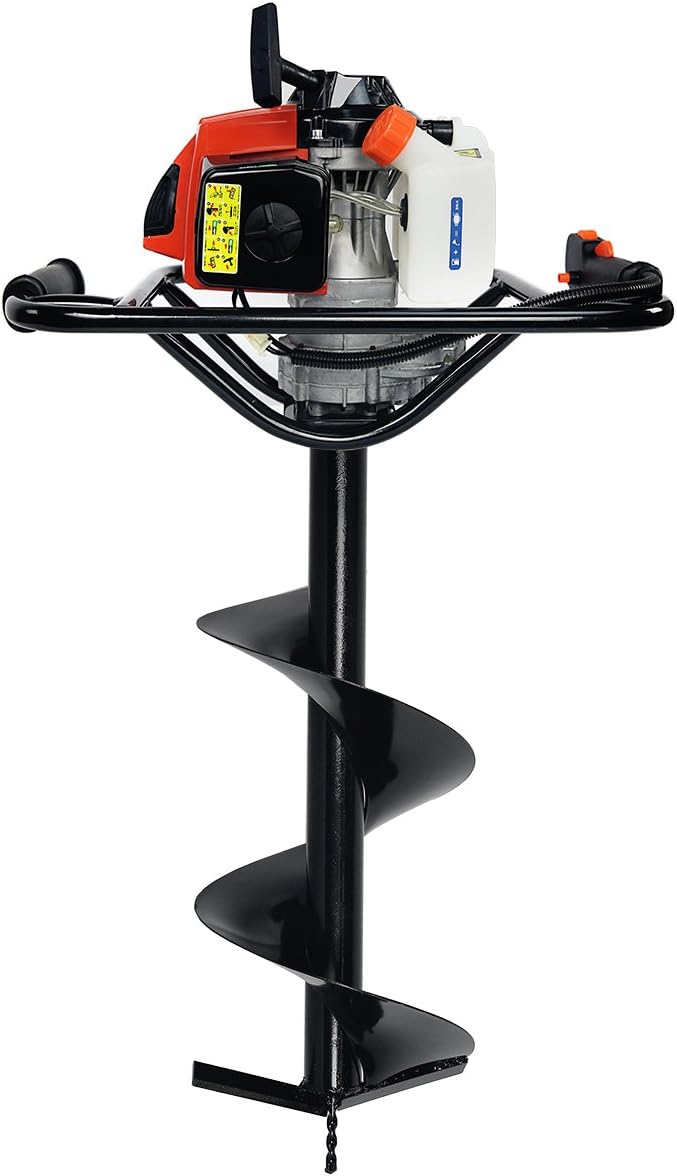 XtremepowerUS V-Type 63CC Gas Posthole Digger One Man Auger Post Hole Digging Fence Post Dirt Tree with 12" inch Bit Set