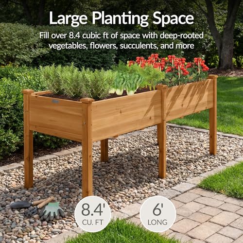 Best Choice Products 72x24x30in Raised Garden Bed, Elevated Wood Planter Box Stand for Backyard, Patio, Balcony w/Divider Panel, 6 Legs, 300lb Capacity - Acorn Brown - Thumbnail 3