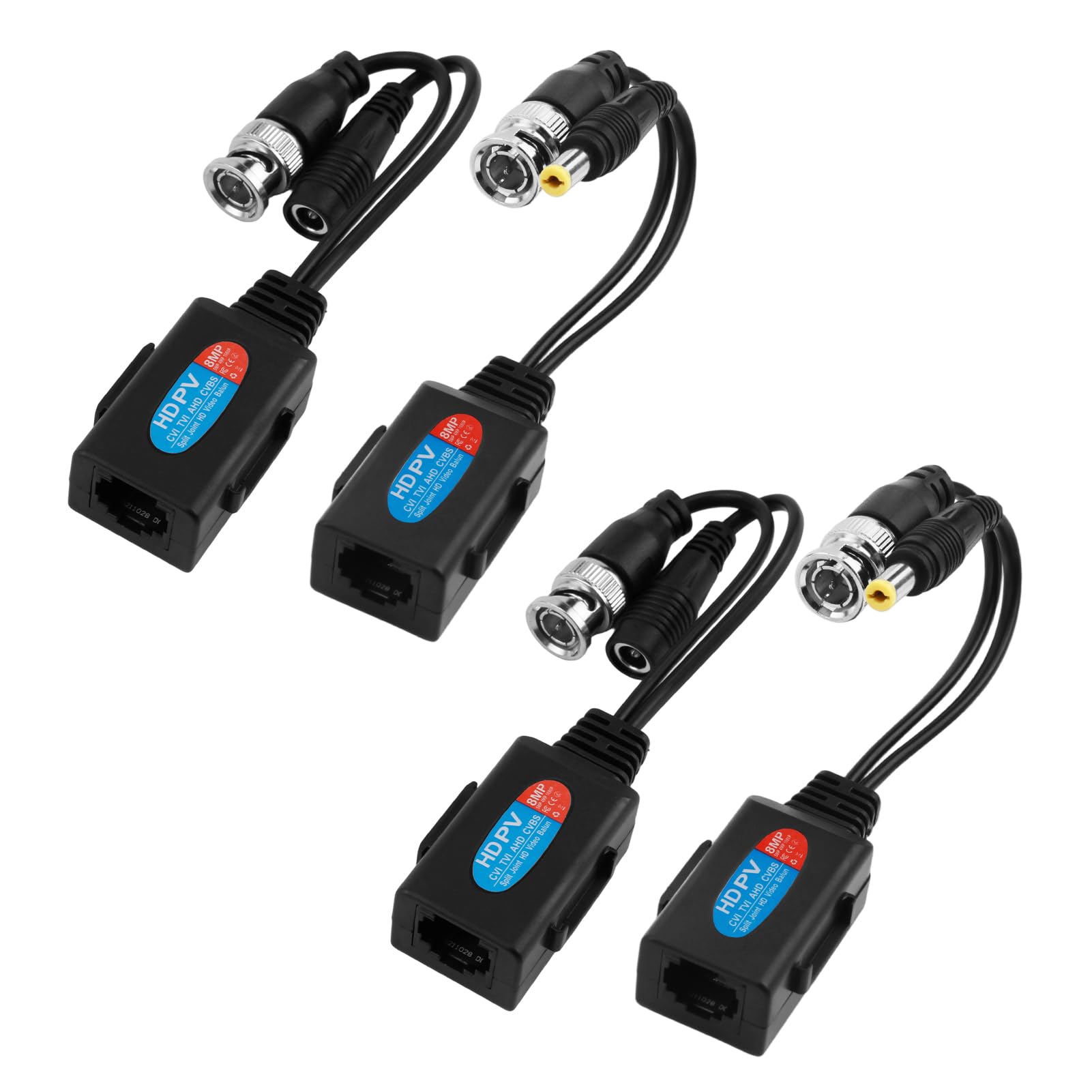 XINZHIZHU 2 Pairs Balun HD Cat5 RJ45 to BNC Video Audio Baluns Transceiver Passive with Power Connector for 720P 1080P 3MP 4MP 5MP HD-CVI HDTVI AHD CVBS 960H Digital Cameras from Plastic Metal