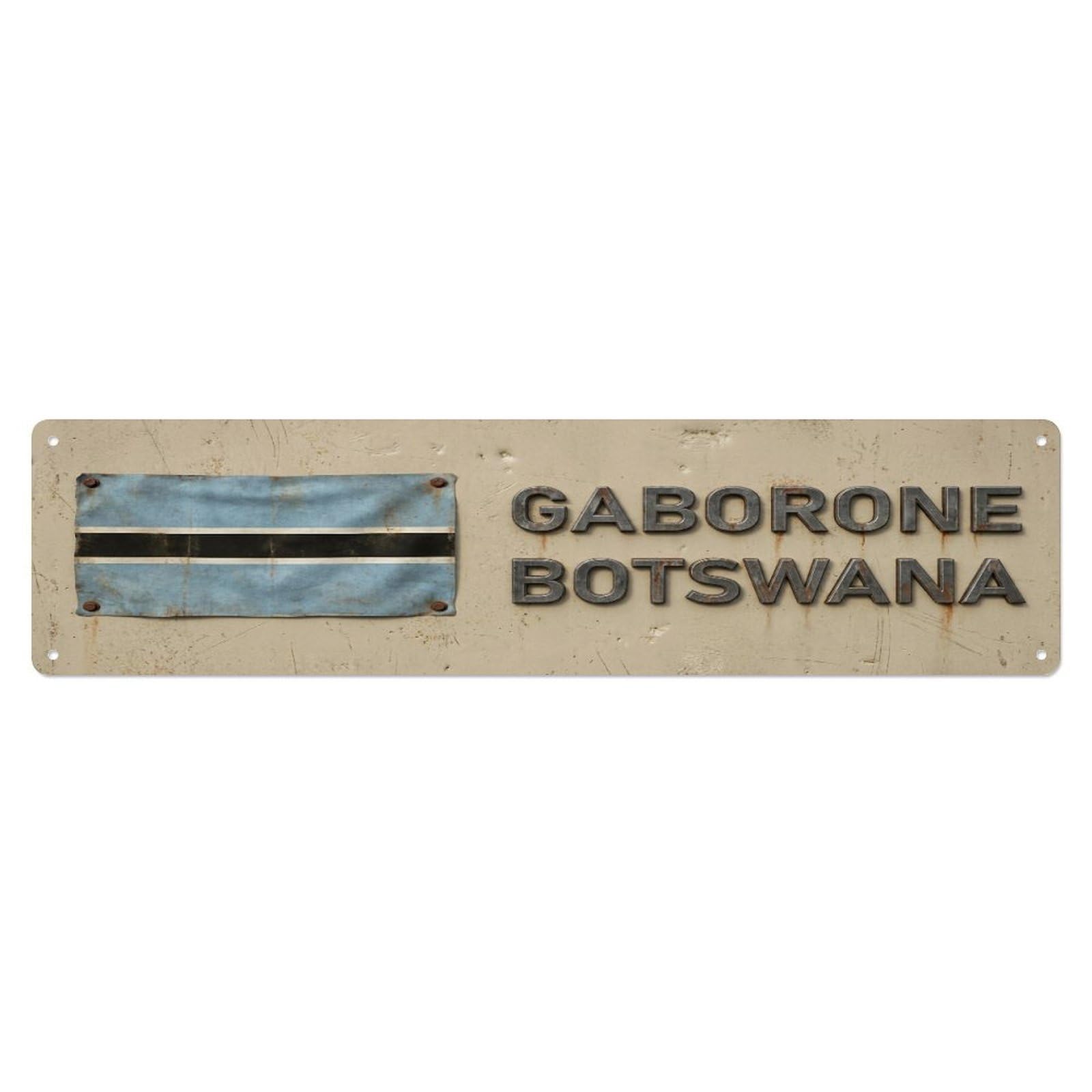 Okahys 4X16inch(10X40cm) Vintage Gaborone Botswana Flag Decor Rustic Travel Metal Tin Sign