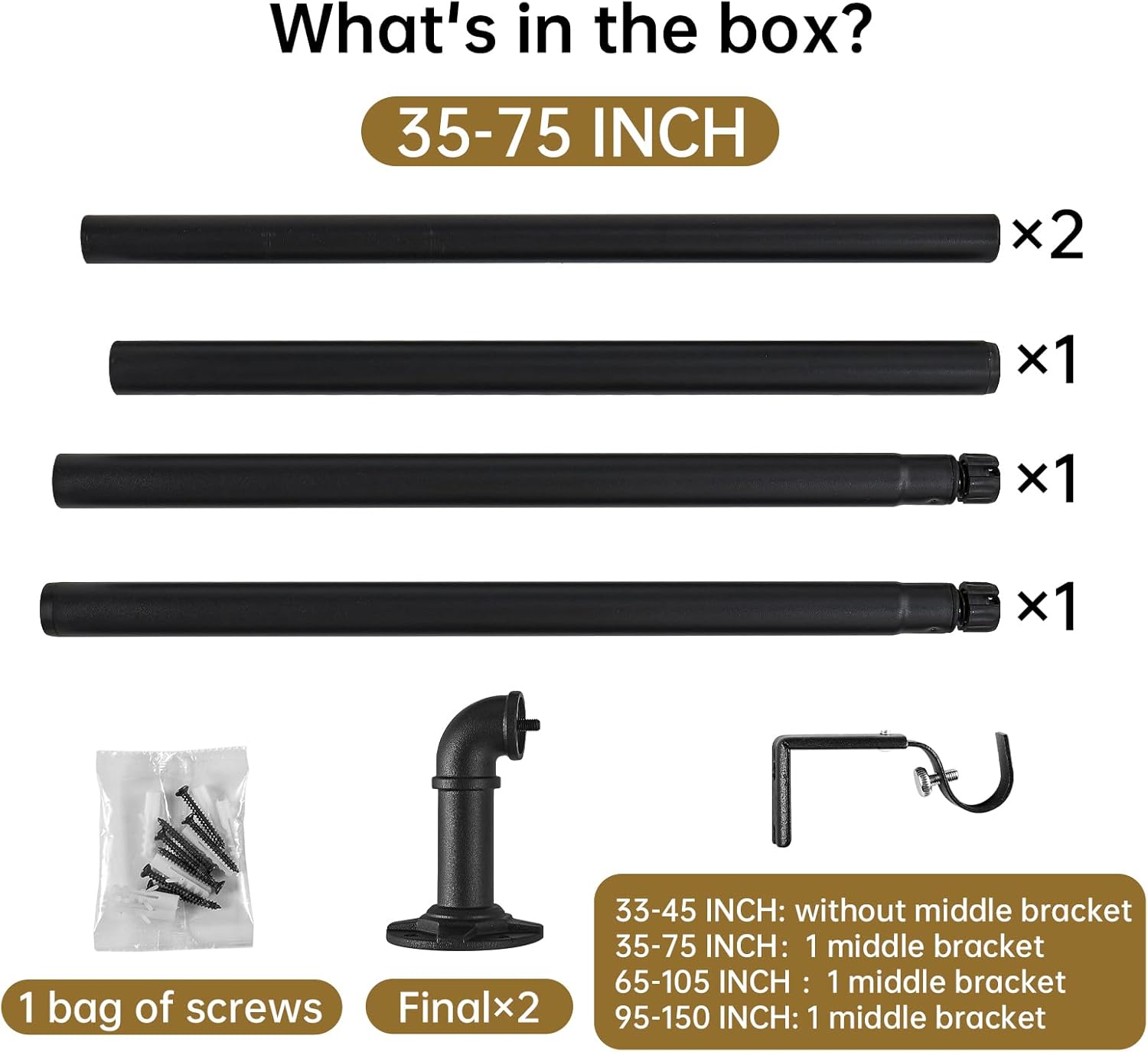 1 Inch Industrial Curtain Rods for Windows 48 to 84 Inches, Blackout Wrap Around Curtain Rod, for Indoor and Outdoor, 35 to 75 Inches, Black