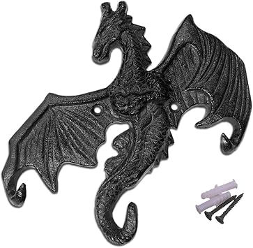 Cast Iron Dragon Wall Hook Decorative Vintage Hanger for Coats, Hats, Keys and Towels Dragon- V