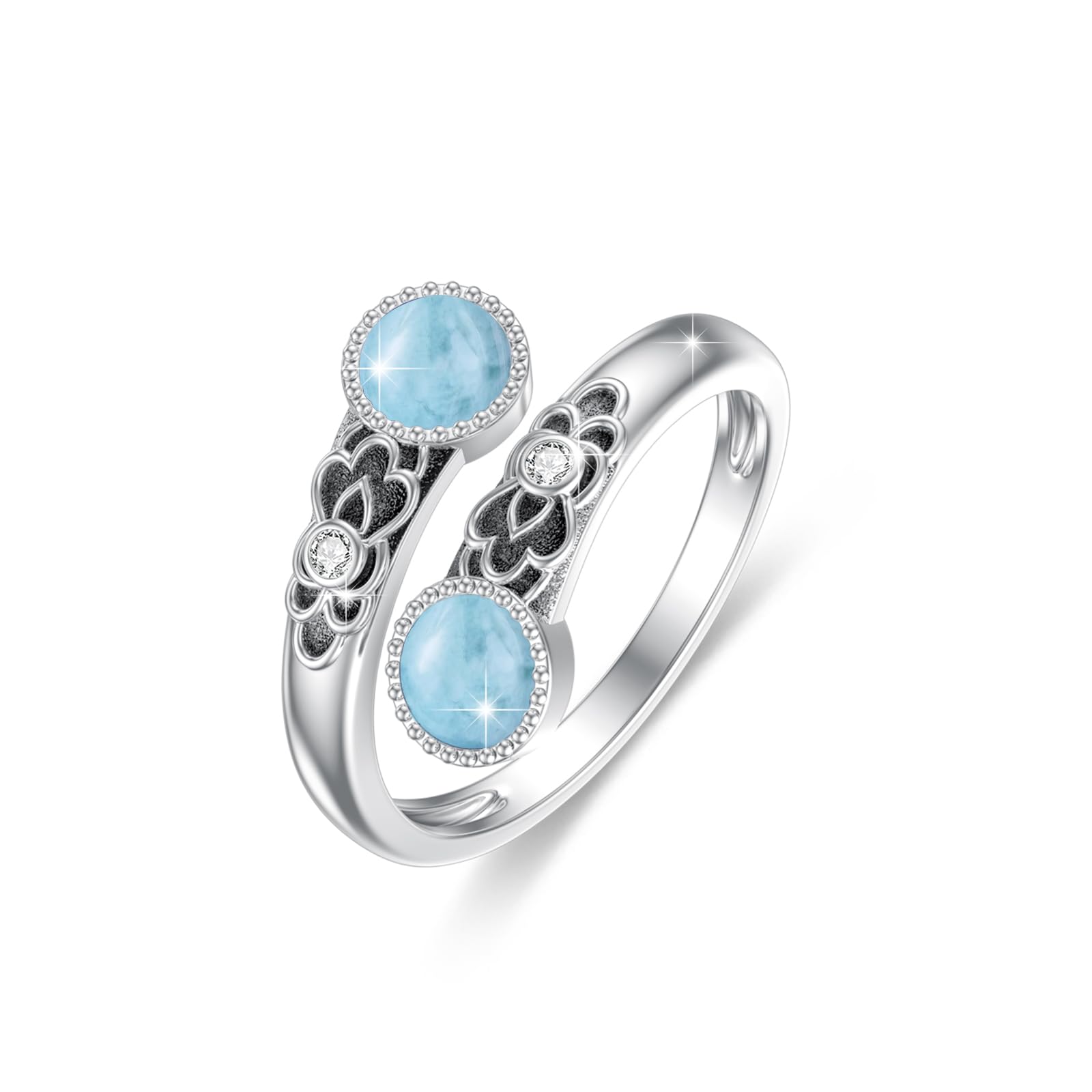 ABIGY Lapis Lazuli/Rosa Opal/Türkis Ring 925 Sterling Silber Doppelstein Ringe Vintage Blumen Ring Verstellbarer Ring Schmuck Geschenk Für Damen