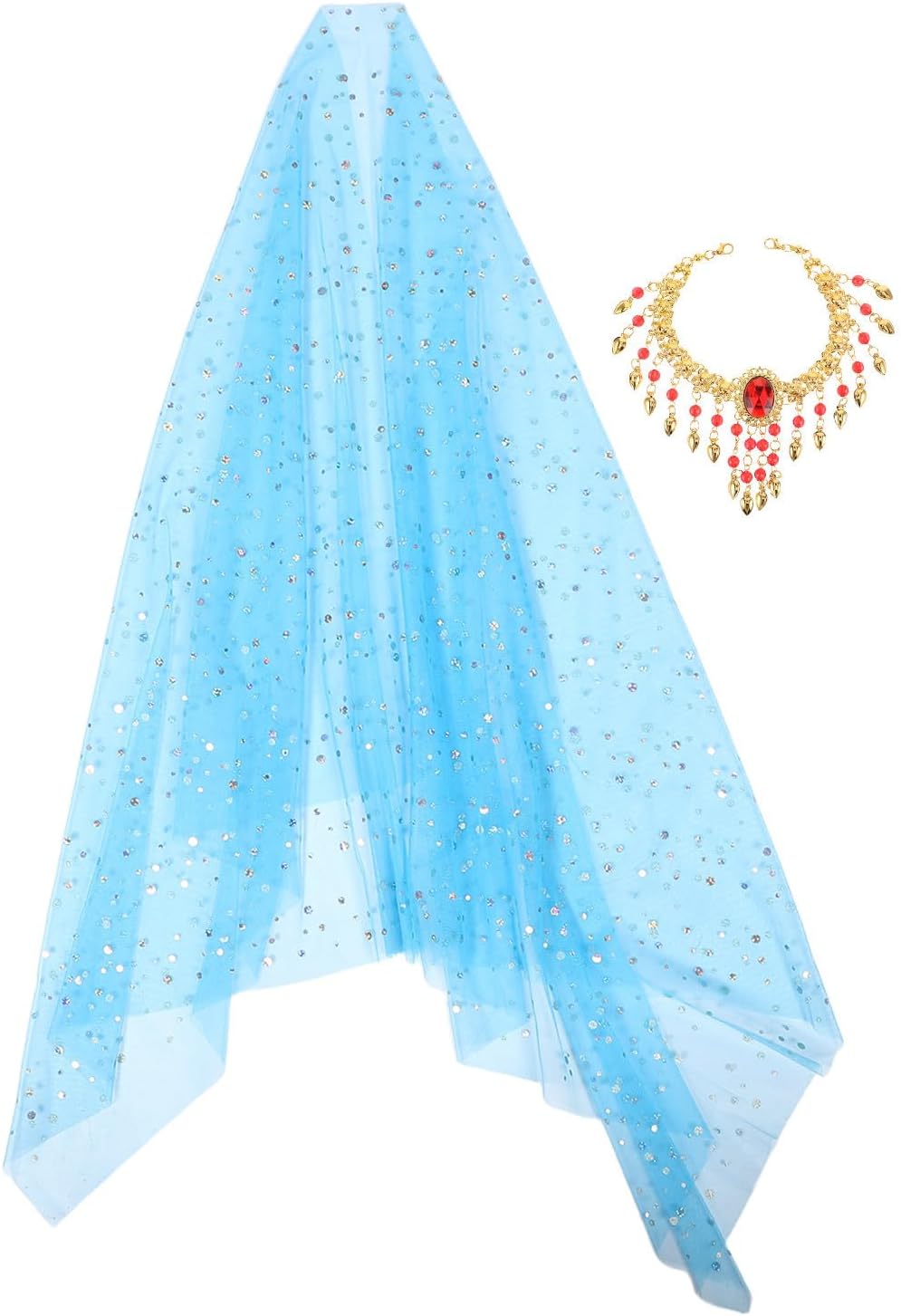 Belly Dancer Headpiece and Veil Alloy and Mesh Material, Convenient Combination with Vibrant Polka Dot Patterns for Halloween and Belly Dancer Performances Sky-Blue