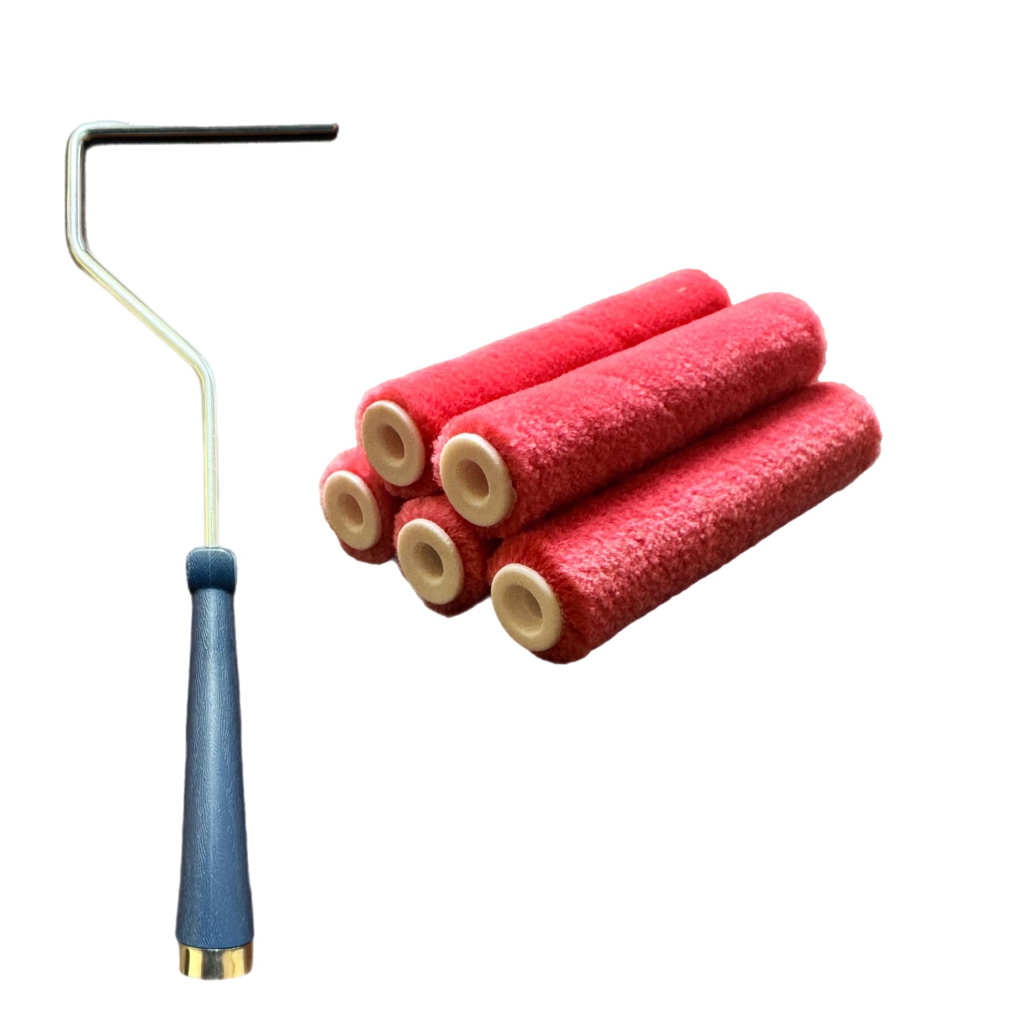 - Premium 4-Inch Mohair Mini Paint Roller 6pc Set. 4" Mini Roller Frame + 5 Pack, Lint-Free & Shed-Resistant for Smooth Finishes – Ideal for Cabinets, Trim & Doors – Works with All Paints & Stains