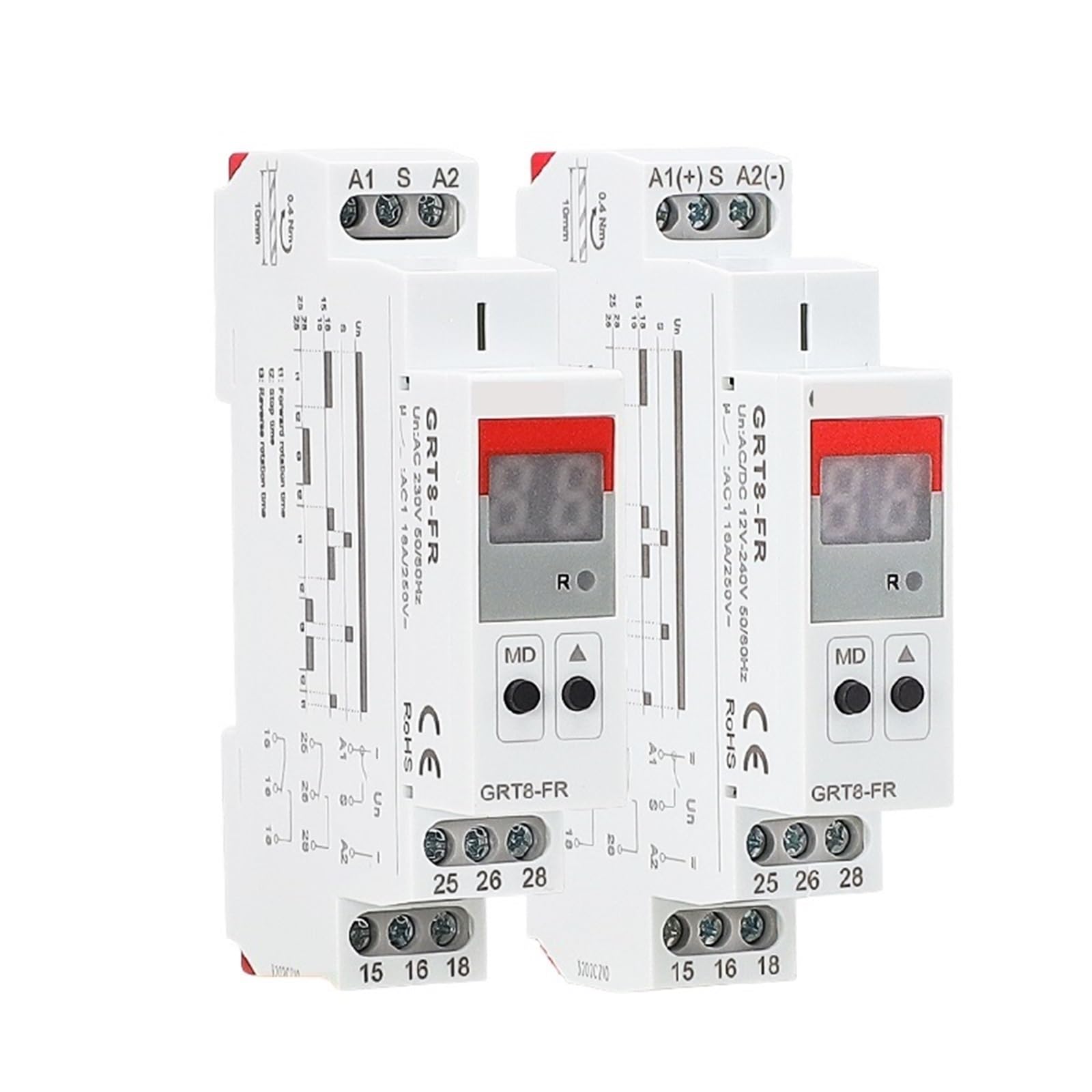 Relé de control de avance y retroceso GRT8-FR, relé de protección del motor, CA 230 V CA/CC 12 V ~ 240 V, 16 A, 2 SPDT, digital(ACDC12V-240V)