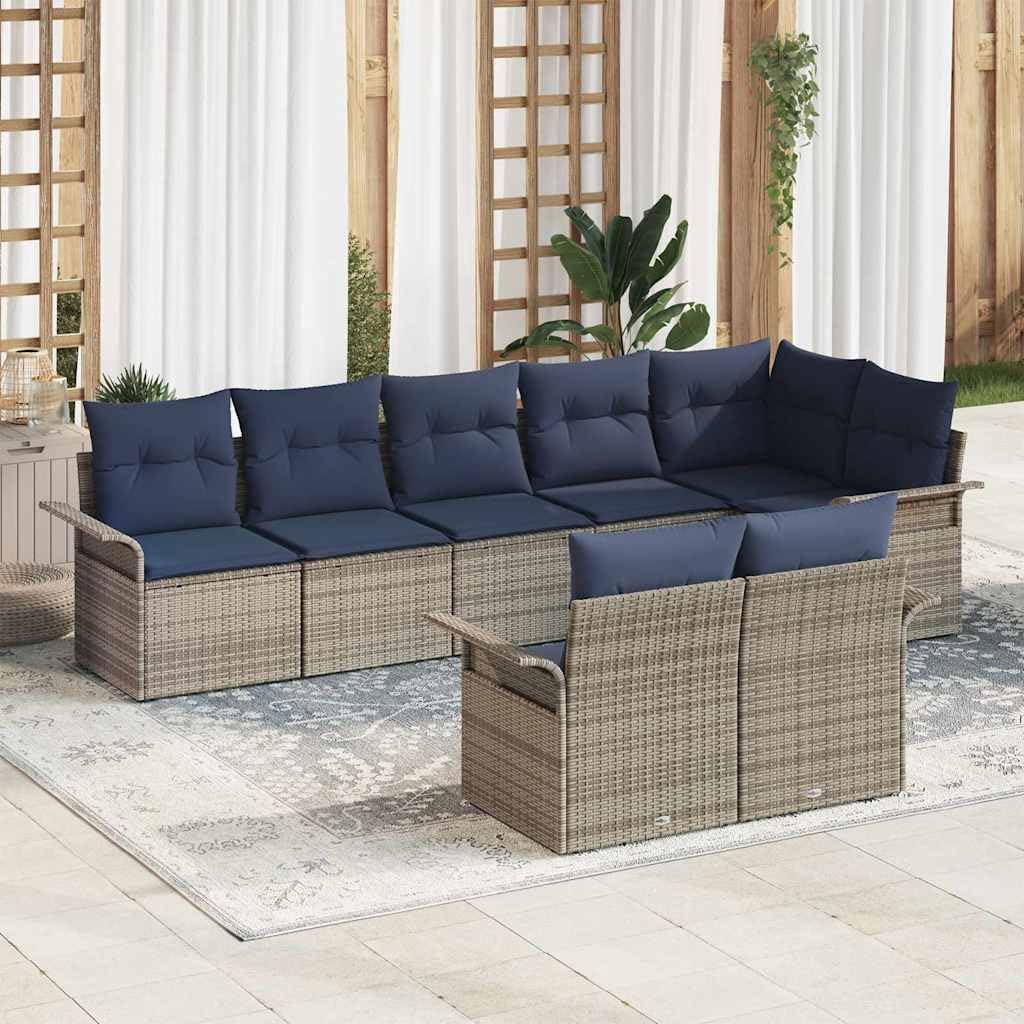 Ensemble de canapé de Jardin modulaire avec Rangement 8 Places Gris en polyrotin, Cadre Acier revêtu de Poudre, Coussins Polyester, pour terrasse Patio Balcon détente
