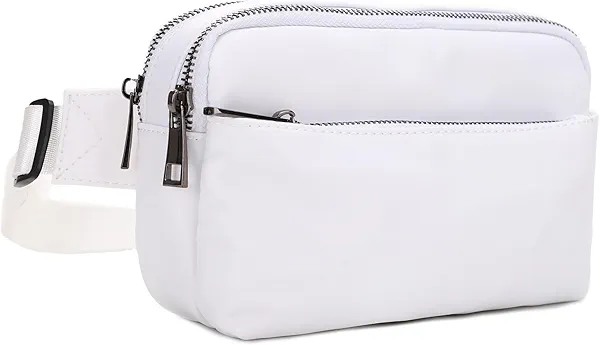 Jessie & James Crossbody Nylon Waist Pack with Adjustable Buckle Strap Fashion Multi Pocket Belt Bag for| White