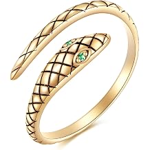 KECHO 14K Gold Snake Ring for Women Men, Solid Gold Open Adjustable Serpent Ring, Stackable Eternity Band, Minimalist Statement Jewelry