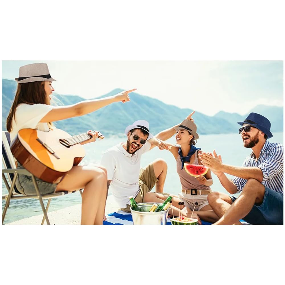 Sombreros Panamá de ala Corta, Sombreros Fedora Unisex para la Playa, Ideales para Fiestas, Disfraces y Bodas.