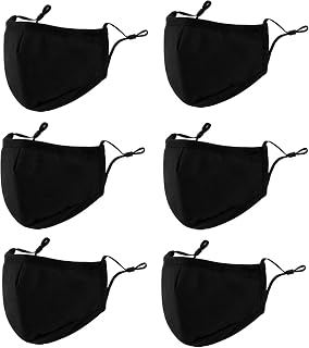 Huninpr 3-Ply Reusable Cloth Face Masks 6 Pack Black - Washable Breathable Adjustable Ear Loops for Men Women