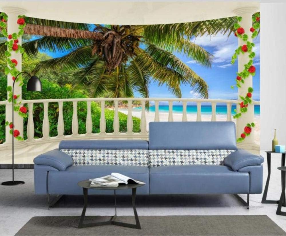 Spiaggia Vista Mare Albero Di Cocco Moderna Carta Da Parati 3d In Seta Goffrata Materiale Ideale Per La Camera Letto Del Soggiorno-300cm×210cm