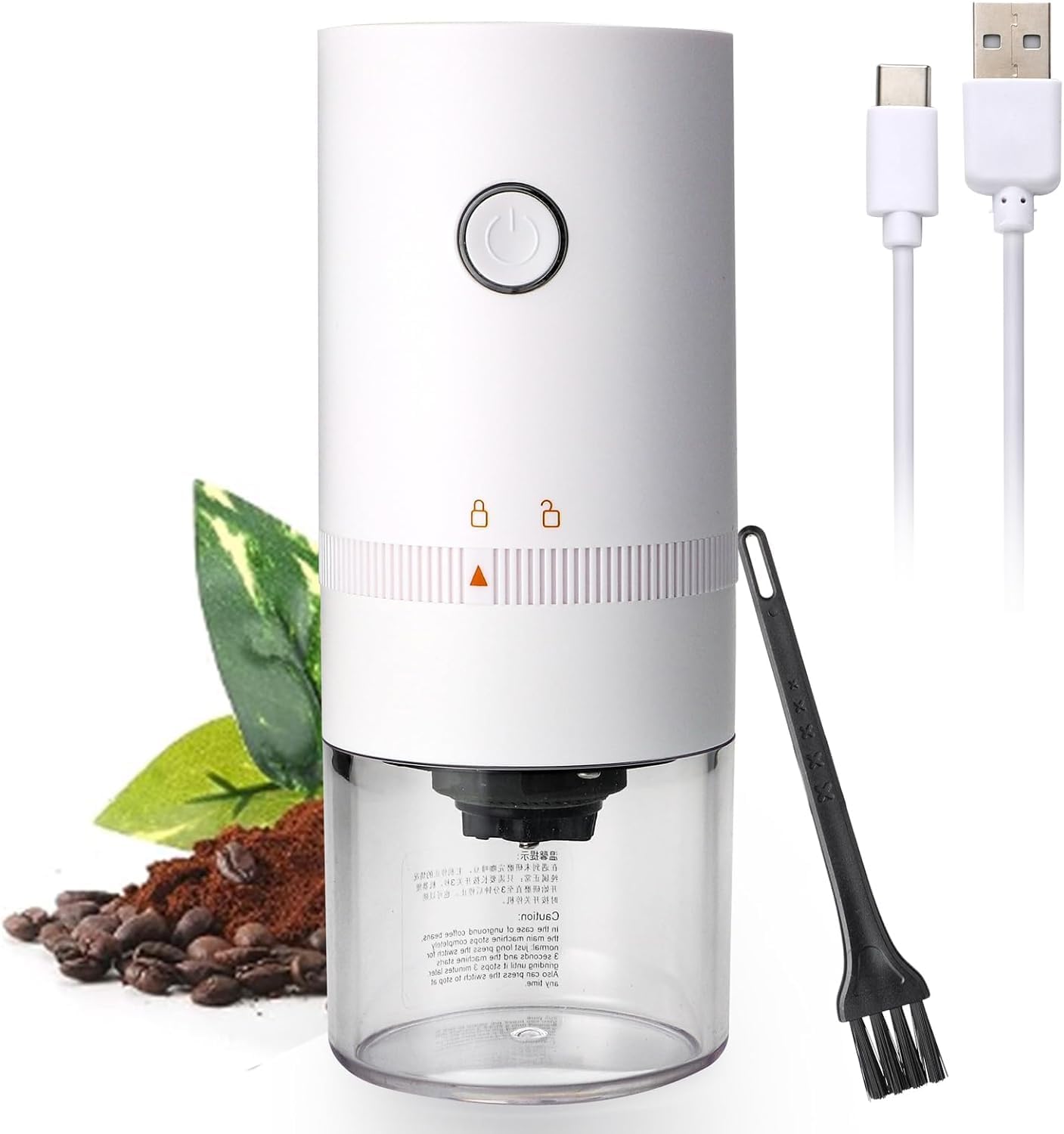 Portable Electric Burr Coffee Grinder Multi Adjustable Settings Rechargeable Coffee Bean Grinder with Conical Ceramic Burr, for Travel, Camping (WHITE)