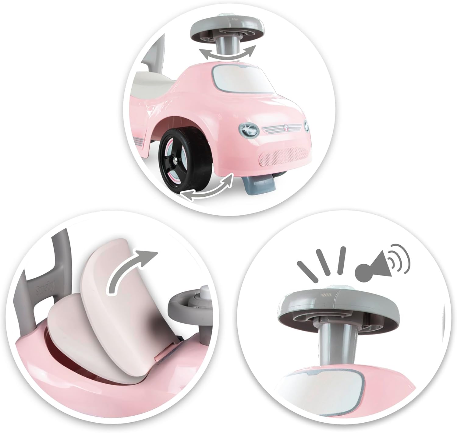 Smoby Pink Runner, 10 Months, Soft Lines, Modern Look and Integrated Steering Wheel Horn (7600720542)