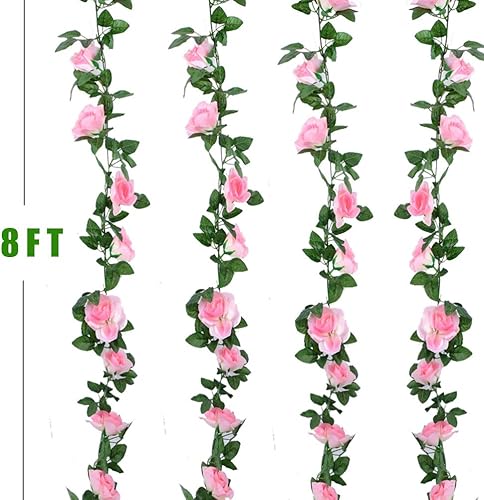 Miniatura 2 de MMkiss Paquete de 2 guirnaldas de rosas artificiales de 16 pies para hotel, boda, hogar, fiesta, jardín, manualidades, decoración de arte rosa