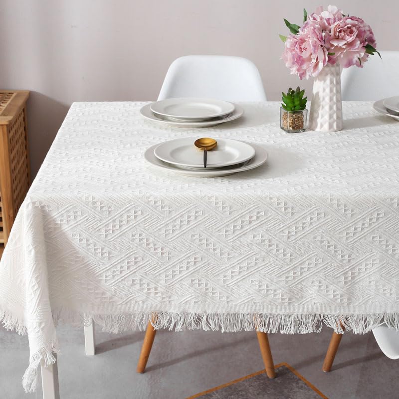 Lace Table Cloth Rectangle Outdoor Party Table White Table Cover Tablecloth for Table Rustic Farmhouse Kitchen Coffee Table Cover Cloth Round Table Cloths 51"x71"White Diamond
