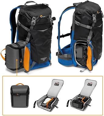 Lowepro PhotoSport BP 24L AW III Wander Camera Backpack for Mirrorless Side Access Removable Camera Insert and Accessory Strap System Blue and Black Compatible with Sony α7