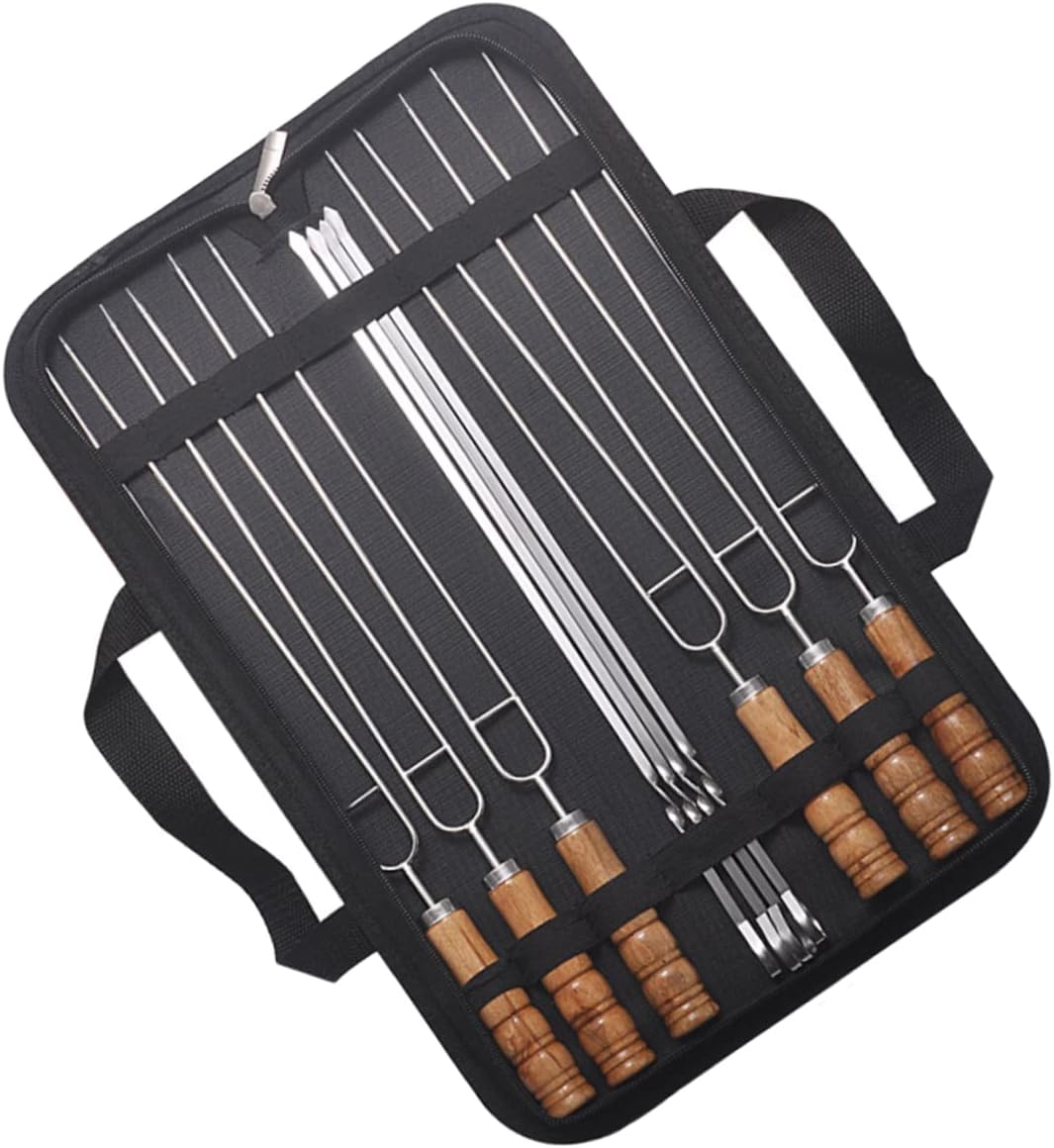 10pcs Wood Handle Stainless Steel Barbecue Skewers for Outdoor Grilling Durable Kabob Tools with Smooth Edges for Safe Use and Easy Food Release