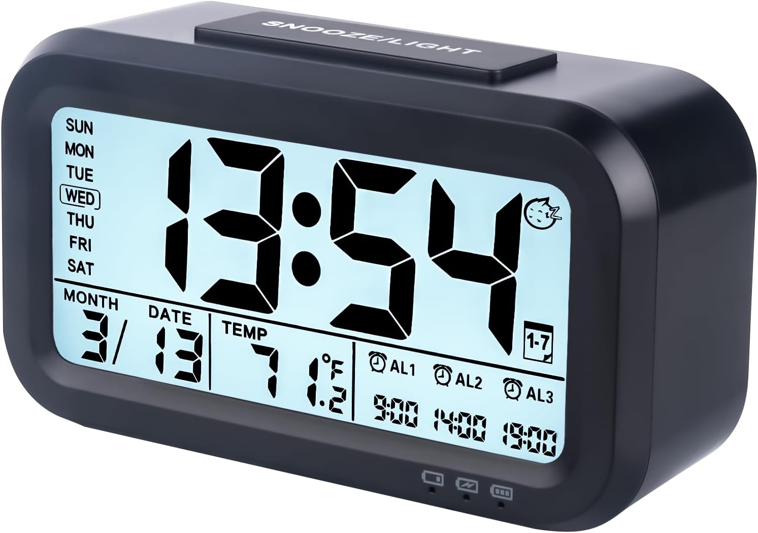 Digital Alarm Clock for Bedroom, 4.3″ Screen Desk Clock with 3 Bells, Rechargeable Battery Operated Small Clock with Temperature, Snooze, Calender, 12/24H Display for Heavy Sleepers (Black) Digital Alarm Clock for Bedroom, 4.3″ Screen Desk Clock with 3 Bells, Rechargeable Battery Operated Small Clock with Temperature, Snooze, Calender, 12/24H Display for Heavy Sleepers (Black)