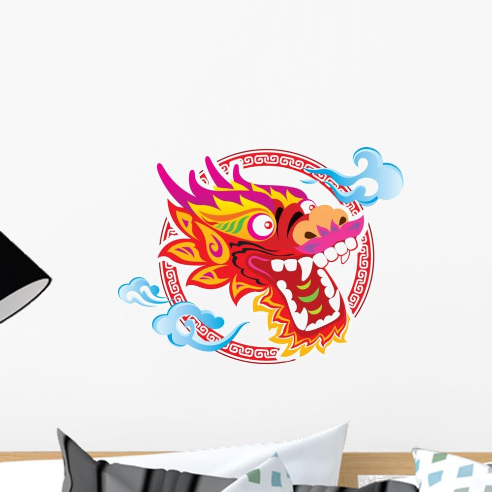 Wallmonkeys WM96945 Color Chinese Dragon Head Paper Cut Art Design Peel and Stick Wall Decals, 18" W x 14" H-Small