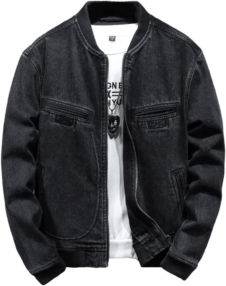 Autumn male handsome collar cowboy jacket Slim British handsome black gray denim coat