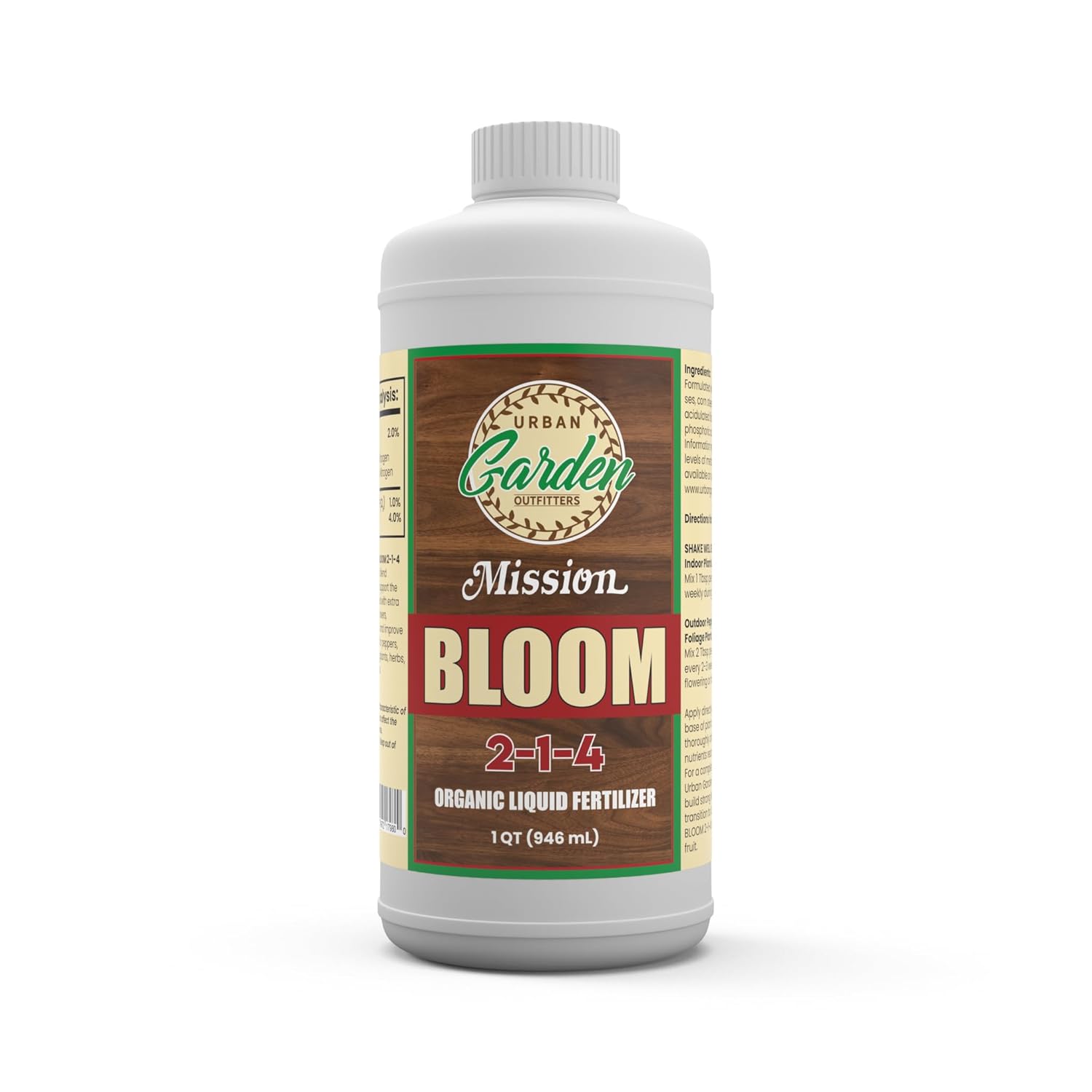 Urban Garden Outfitters Mission Fertilizer Bloom 2-1-4 Organic Liquid Fertilizer- Flower & Fruit Boost for Tomatoes, Peppers & Ornamentals, All-Purpose, Quart