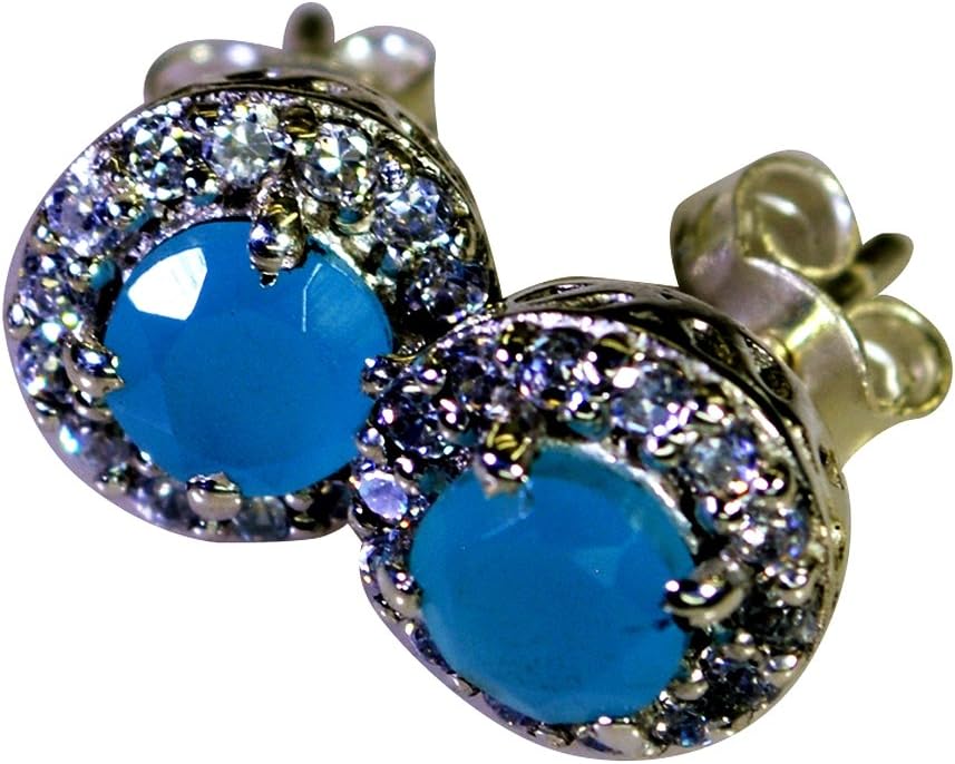 Real Blue Chalcedony Stud Earrings For Women 925 Sterling Silver Fashion Astrological Jewelry
