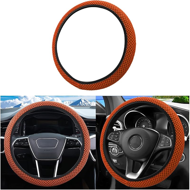 Capa elástica para volante em tecido de fibra de seda gelada, antiderrapante, laranja, para volantes de 36,8–38,1 cm Ywdiml
