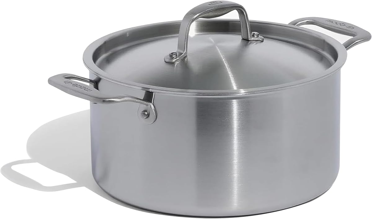 Cookware - 6 Quart Stainless Steel Stock Pot With Lid - 5 Ply Stainless Clad - Professional Cookware - Crafted in Italy - Induction Compatible